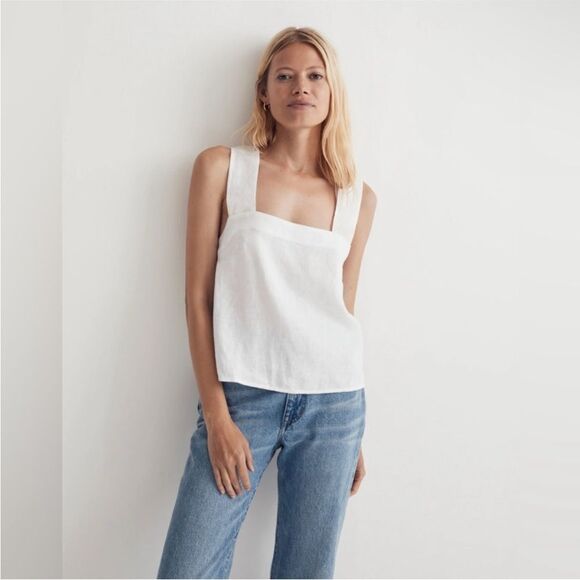 Madewell NWT Linen Cross-Back Sleeveless Top In Eyelet White Size 16 - Picture 2 of 6